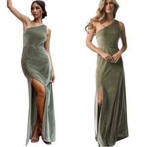 Baltic Born Tatiana Velvet One Shoulder Maxi Dress Sage Green Size Medium